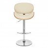 Naples Cream Faux Leather Adjustable Height Swivel Walnut Wood and Chrome Base Bar Stool 003