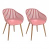 Nassau Outdoor Arm Dining Chairs in Pink Peony Finish with Wood legs- Set of 2 1