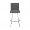 Armen Living Nikole Swivel Bar Stool In Brushed Stainless Steel Finish And Gray Faux Leather 005