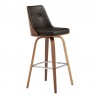 Armen Living Nolte 30" Swivel Bar Stool in Brown Faux Leather and Walnut Wood