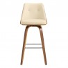 Armen Living Nolte 30" Swivel Bar Stool in Cream Faux Leather and Walnut Wood Front