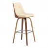 Armen Living Nolte 26" Swivel Counter Stool in Cream Faux Leather and Walnut Wood Side
