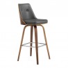 Armen Living Nolte 30" Swivel Bar Stool in Gray Faux Leather and Walnut Wood Side