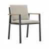 Armen Living Nofi Outdoor Patio Dining Chair In Charcoal Finish With Taupe Cushions And Teak Wood Accent Arms 2