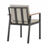 Armen Living Nofi Outdoor Patio Dining Chair In Charcoal Finish With Taupe Cushions And Teak Wood Accent Arms 4