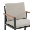Armen Living Nofi Outdoor Patio Dining Chair In Charcoal Finish With Taupe Cushions And Teak Wood Accent Arms 5