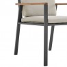 Armen Living Nofi Outdoor Patio Dining Chair In Charcoal Finish With Taupe Cushions And Teak Wood Accent Arms 3