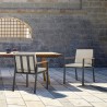 Armen Living Nofi Outdoor Patio Dining Chair In Charcoal Finish With Taupe Cushions And Teak Wood Accent Arms