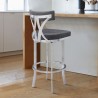 Natalie Contemporary 26" Counter Height Barstool in Brushed Stainless Steel Coated Finish and Vintage Grey Faux Leather
