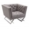 Odyssey Sofa Chair in Brushed Stainless Steel finish with Grey Tweed and Black Nail Heads - Angled