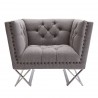 Odyssey Sofa Chair in Brushed Stainless Steel finish with Grey Tweed and Black Nail Heads - Front