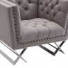 Odyssey Sofa Chair in Brushed Stainless Steel finish with Grey Tweed and Black Nail Heads - Leg Close-Up