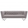 Armen Living Odyssey Sofa in Brushed Stainless Steel finish with Grey Tweed and Black Nail heads - Front