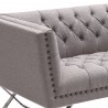 Armen Living Odyssey Sofa in Brushed Stainless Steel finish with Grey Tweed and Black Nail heads - Seat Arm Close-Up