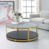 Armen Living Hattie Glass Top Brown Coffee Table with Brushed Gold Legs