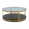 Armen Living Hattie Glass Top Brown Coffee Table with Brushed Gold Legs - Armen Living Hattie Glass Top Brown Coffee Table with Brushed Gold Legs