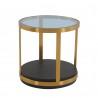 Armen Living Hattie Glass Top and Walnut Wood End Table with Brushed Gold Frame Front