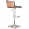 Oslo Adjustable Brushed Stainless Steel Barstool in Gray Faux Leather with Walnut Back - Back Angle