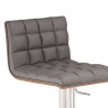 Oslo Adjustable Brushed Stainless Steel Barstool in Gray Faux Leather with Walnut Back - Seat Close-Up