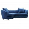 Armen Living Palisade Contemporary Sofa in Blue Velvet with Brown Wood Legs - Angled