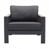 Armen Living Palau Outdoor Chair in Dark Grey with Natural Teak Wood Accent and Cushions Front