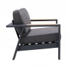 Armen Living Palau Outdoor Chair in Dark Grey with Natural Teak Wood Accent and Cushions Side 