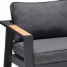 Armen Living Palau Outdoor Chair in Dark Grey with Natural Teak Wood Accent and Cushions Front Arm View