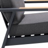 Armen Living Palau Outdoor Chair in Dark Grey with Natural Teak Wood Accent and Cushions Side Arm View