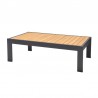 Armen Living Palau Outdoor Coffee Table in Dark Grey with Natural Teak Wood Top Front Angle VIew