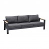 Armen Living Palau Outdoor Sofa in Dark Grey with Natural Teak Wood Accent and Cushions- Side Angle