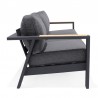 Armen Living Palau Outdoor Sofa in Dark Grey with Natural Teak Wood Accent and Cushions- Side View