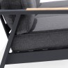 Armen Living Palau Outdoor Sofa in Dark Grey with Natural Teak Wood Accent and Cushions- Arm View