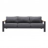 Armen Living Palau Outdoor Sofa in Dark Grey with Natural Teak Wood Accent and Cushions- Front View