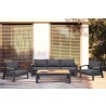 Armen Living Palau Outdoor Sofa in Dark Grey with Natural Teak Wood Accent and Cushions Set View
