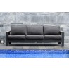 Armen Living Palau Outdoor Sofa in Dark Grey with Natural Teak Wood Accent and Cushions
