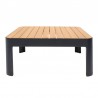 Armen Living Portals Outdoor Square Coffee Table in Black Finish with Natural Teak Wood Top- Front Angle