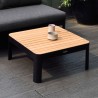 Armen Living Portals Outdoor Square Coffee Table in Black Finish with Natural Teak Wood Top Close View