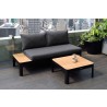 Armen Living Portals Outdoor Square Coffee Table in Black Finish with Natural Teak Wood Top 