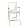 Armen Living Portals Outdoor Patio Aluminum Barstool In Light Matte Sand With Natural Teak Wood Accent In Beige 03