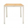 Armen Living Portals Outdoor Square Bar Table In Light Matte Sand With Natural Teak Wood Top In Beige 02