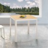 Armen Living Portals Outdoor Square Bar Table In Light Matte Sand With Natural Teak Wood Top In Beige 01
