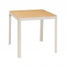 Armen Living Portals Outdoor Square Bar Table In Light Matte Sand With Natural Teak Wood Top In Beige 03