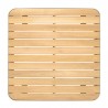 Armen Living Portals Outdoor Square Coffee Table in Light Matte Sand Finish with Natural Teak Wood Top-  Top View