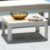 Armen Living Portals Outdoor Square Coffee Table in Light Matte Sand Finish with Natural Teak Wood Top