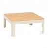 Armen Living Portals Outdoor Square Coffee Table in Light Matte Sand Finish with Natural Teak Wood Top-  Side View