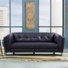 Armen Living Primrose Contemporary Sofa in Dark Metal Finish and Navy Genuine Leather