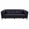 Armen Living Primrose Contemporary Sofa in Dark Metal Finish and Navy Genuine Leather Front