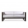 Paradise Outdoor Patio Solid Eucalyptus Wood Sofa with Dark Finish and Light Gray Fabric - Front