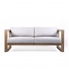 Paradise Outdoor Patio Solid Eucalyptus Wood Sofa with Light Finish and Light Gray Fabric - Front