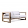 Paradise Outdoor Patio Solid Eucalyptus Wood Sofa with Light Finish and Light Gray Fabric - Angled